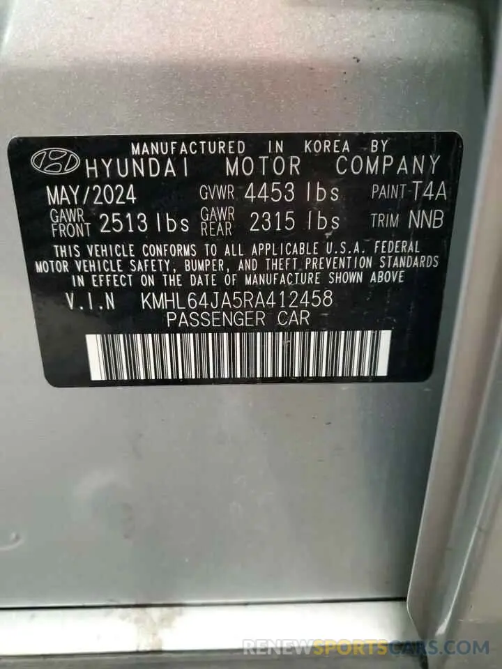 12 Photograph of a damaged car KMHL64JA5RA412458 HYUNDAI SONATA 2024