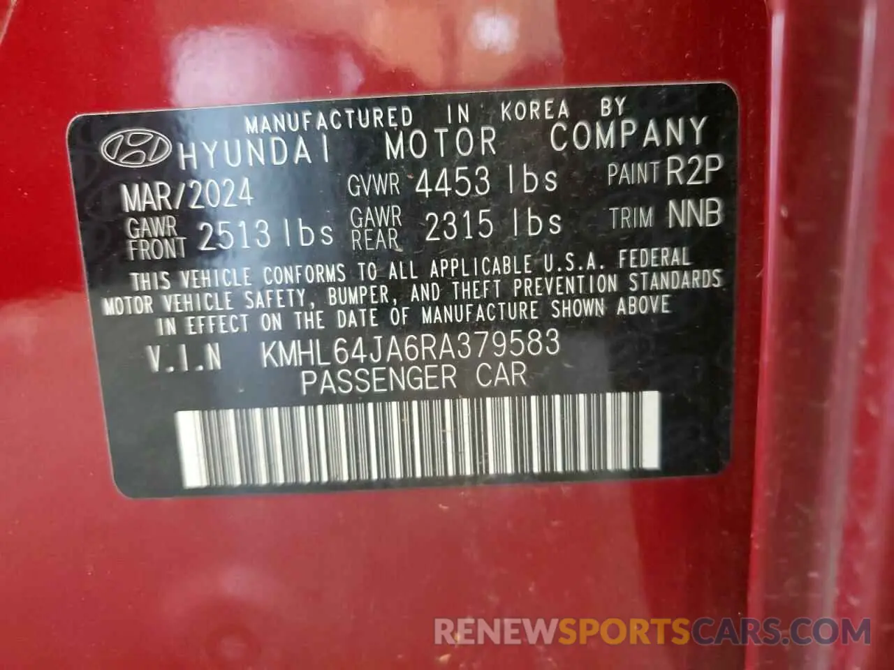 12 Photograph of a damaged car KMHL64JA6RA379583 HYUNDAI SONATA 2024