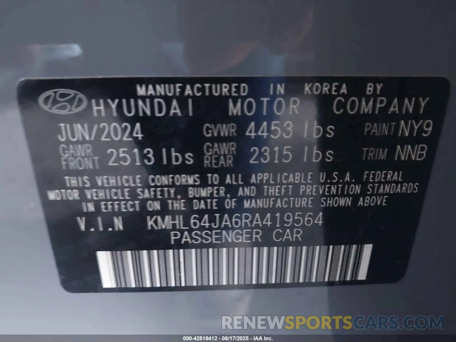 9 Photograph of a damaged car KMHL64JA6RA419564 HYUNDAI SONATA 2024
