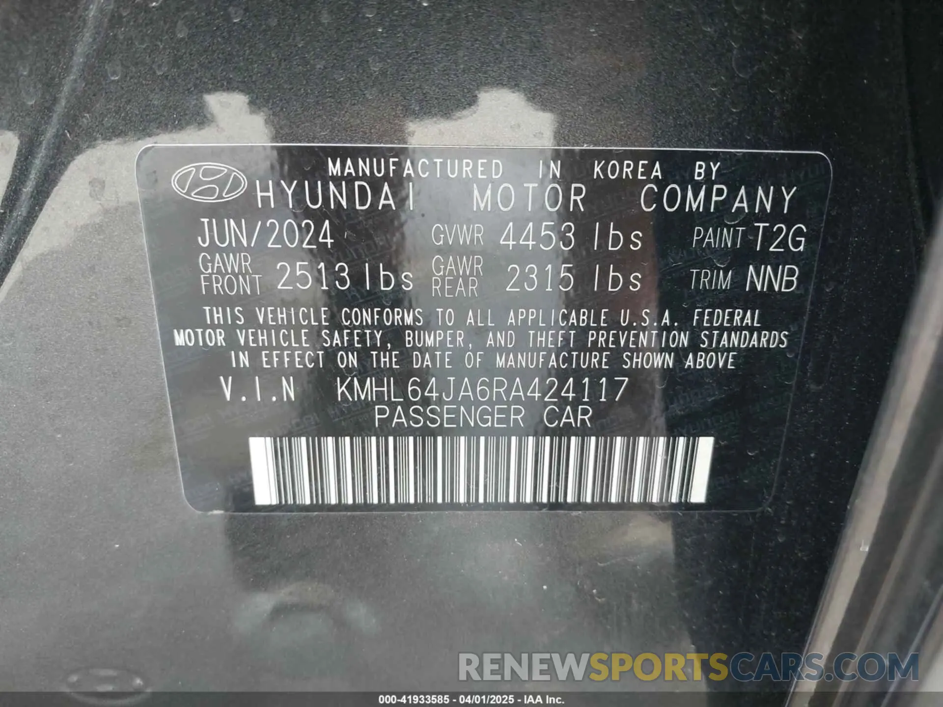 9 Photograph of a damaged car KMHL64JA6RA424117 HYUNDAI SONATA 2024