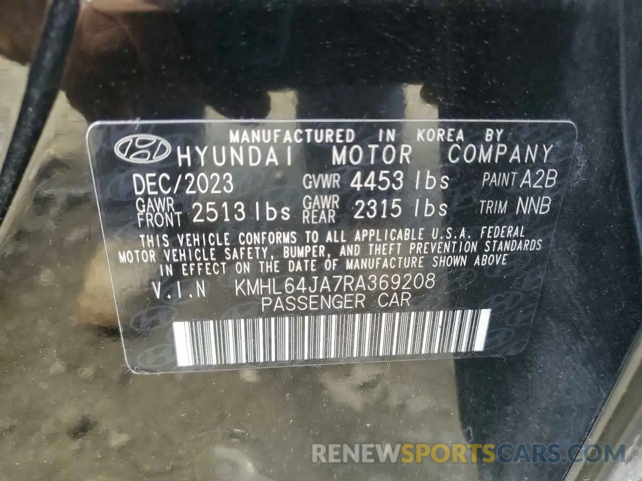 12 Photograph of a damaged car KMHL64JA7RA369208 HYUNDAI SONATA 2024
