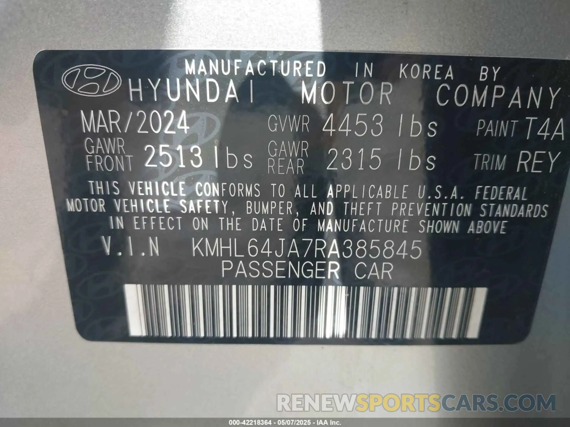 9 Photograph of a damaged car KMHL64JA7RA385845 HYUNDAI SONATA 2024