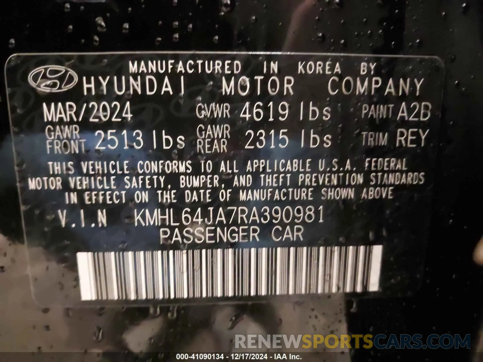 9 Photograph of a damaged car KMHL64JA7RA390981 HYUNDAI SONATA 2024
