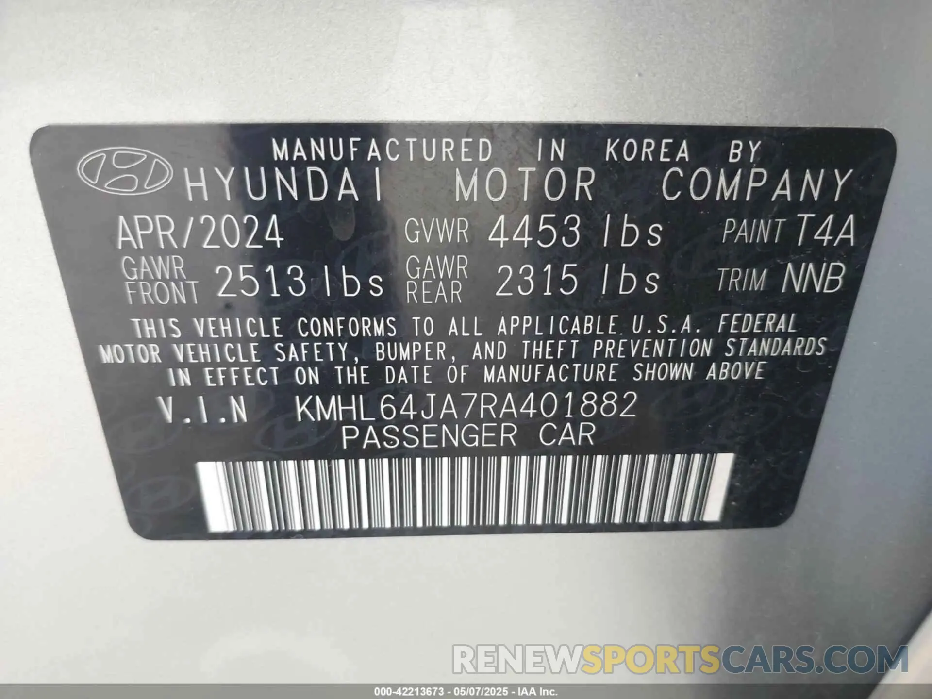 9 Photograph of a damaged car KMHL64JA7RA401882 HYUNDAI SONATA 2024