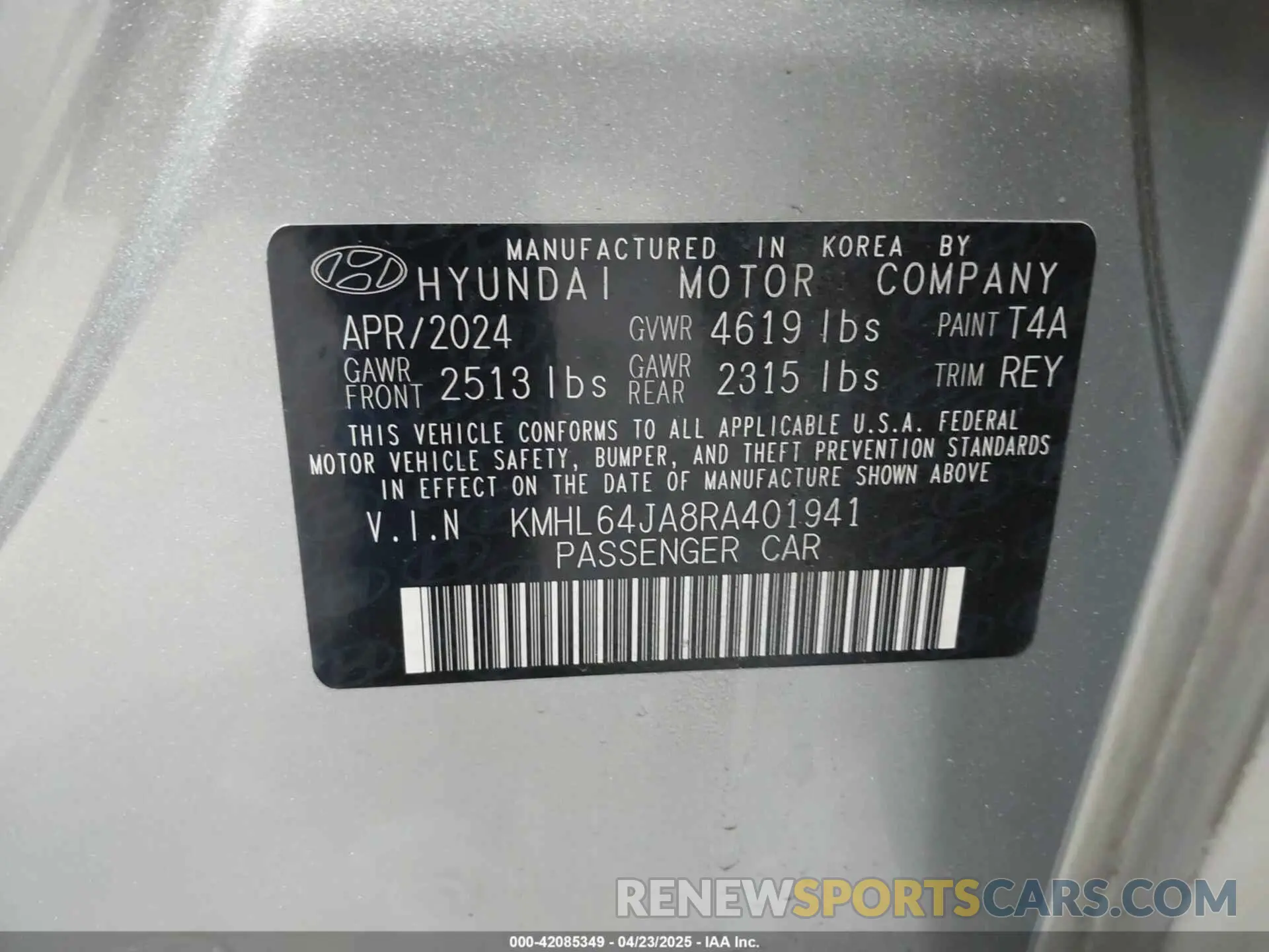 9 Photograph of a damaged car KMHL64JA8RA401941 HYUNDAI SONATA 2024