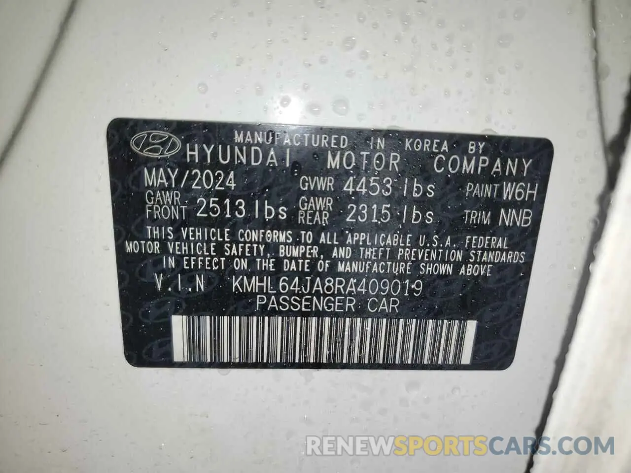 12 Photograph of a damaged car KMHL64JA8RA409019 HYUNDAI SONATA 2024