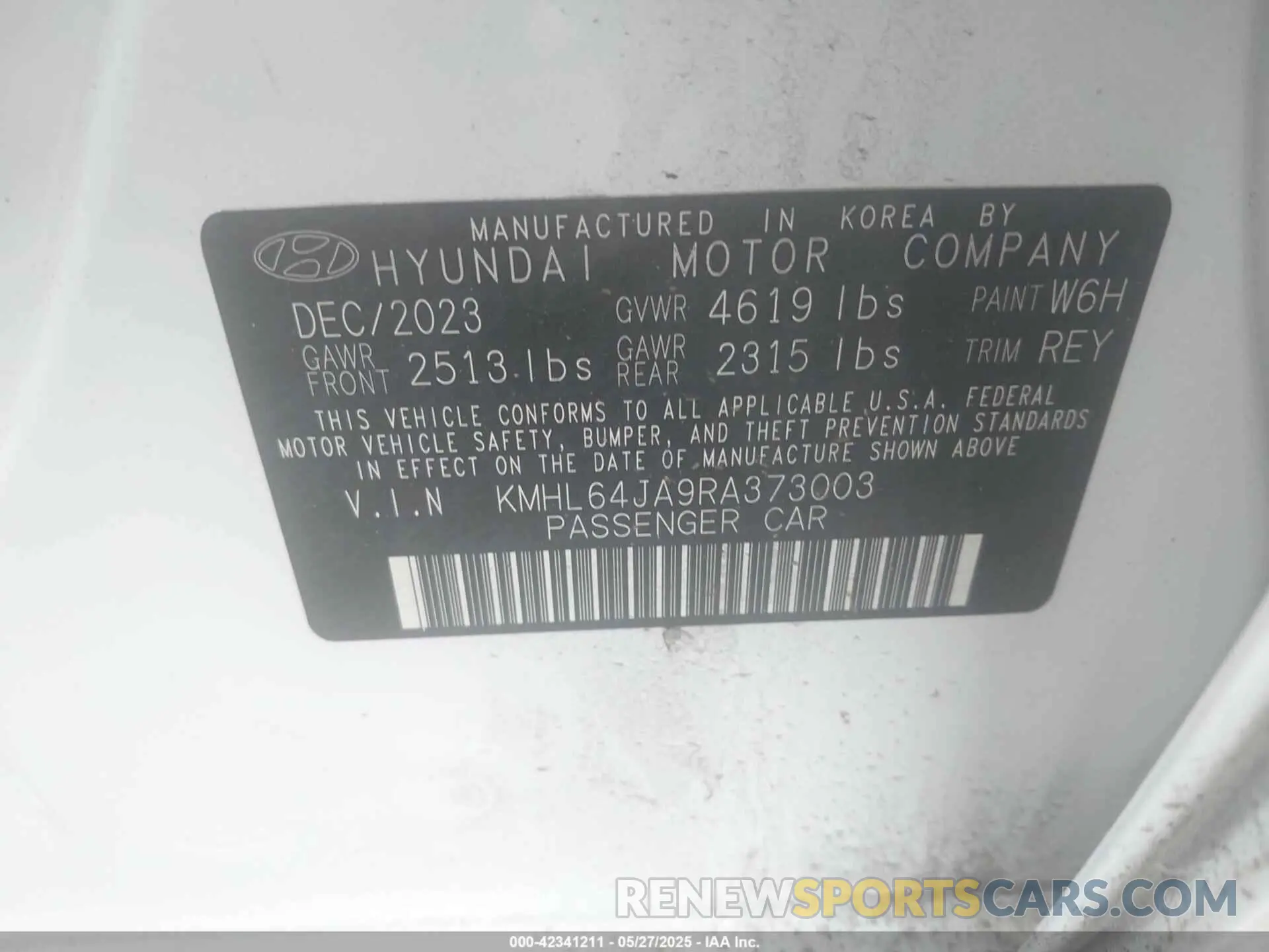 9 Photograph of a damaged car KMHL64JA9RA373003 HYUNDAI SONATA 2024