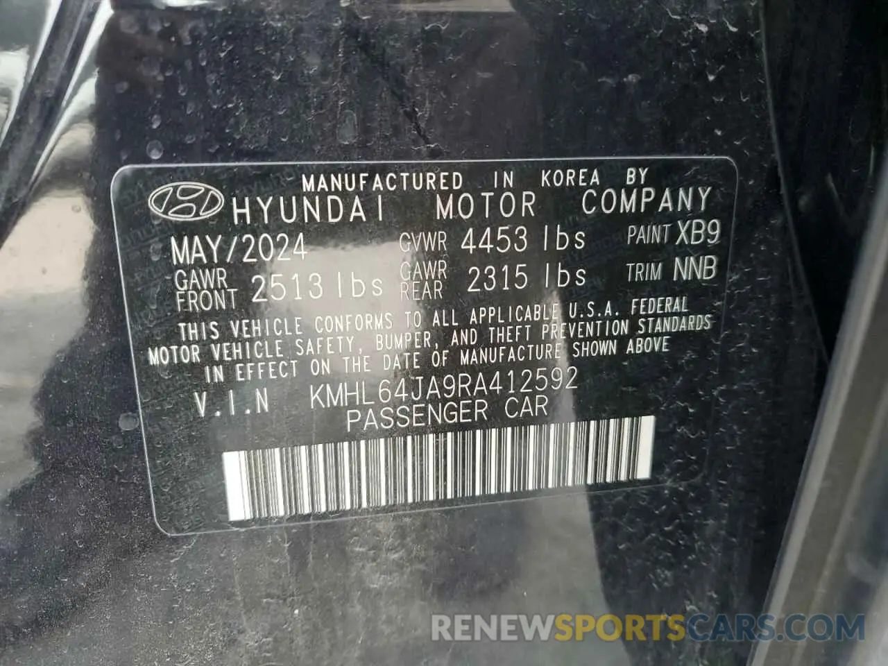 13 Photograph of a damaged car KMHL64JA9RA412592 HYUNDAI SONATA 2024