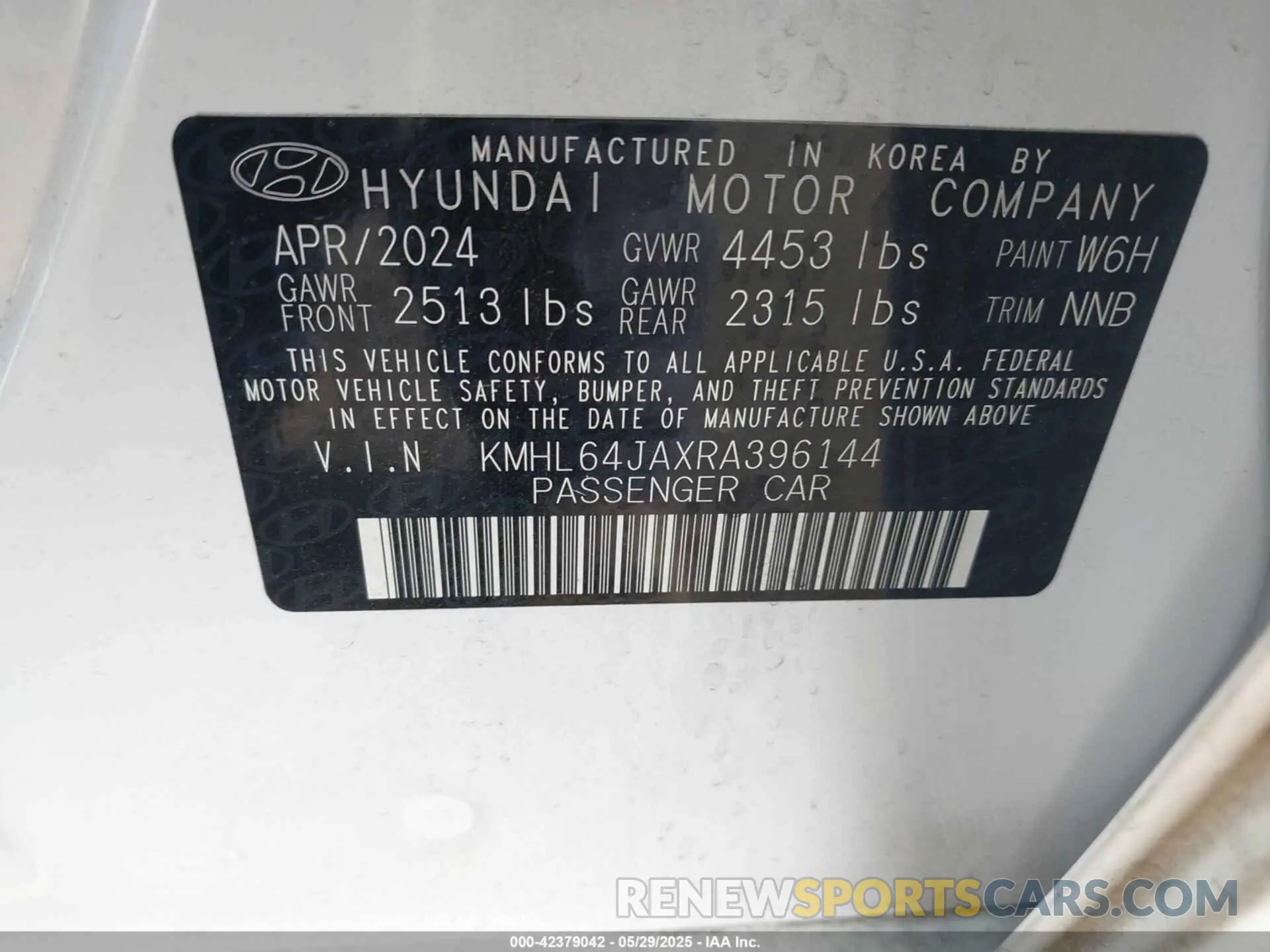 9 Photograph of a damaged car KMHL64JAXRA396144 HYUNDAI SONATA 2024