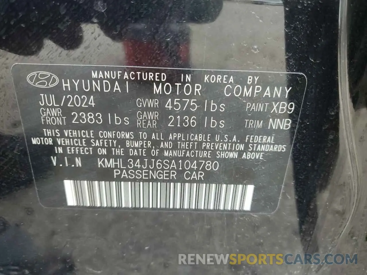 12 Photograph of a damaged car KMHL34JJ6SA104780 HYUNDAI SONATA 2025