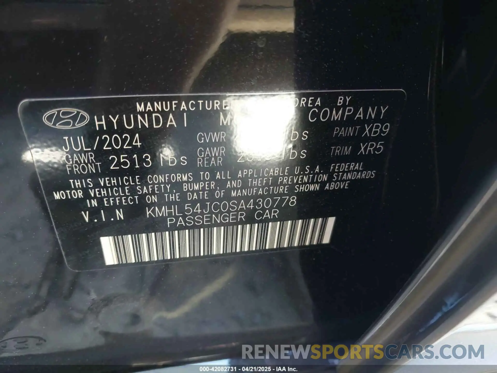 9 Photograph of a damaged car KMHL54JC0SA430778 HYUNDAI SONATA 2025