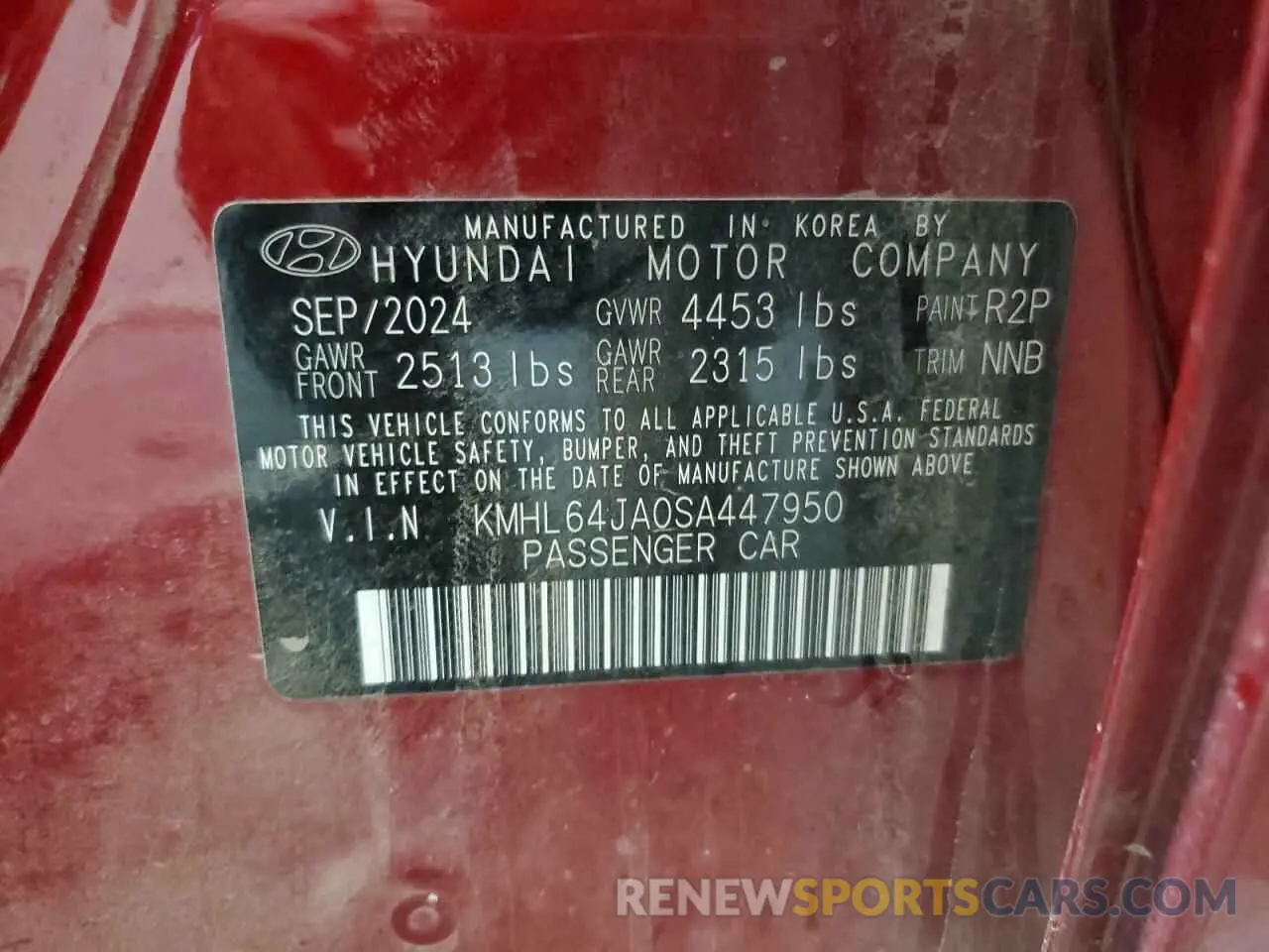 12 Photograph of a damaged car KMHL64JA0SA447950 HYUNDAI SONATA 2025