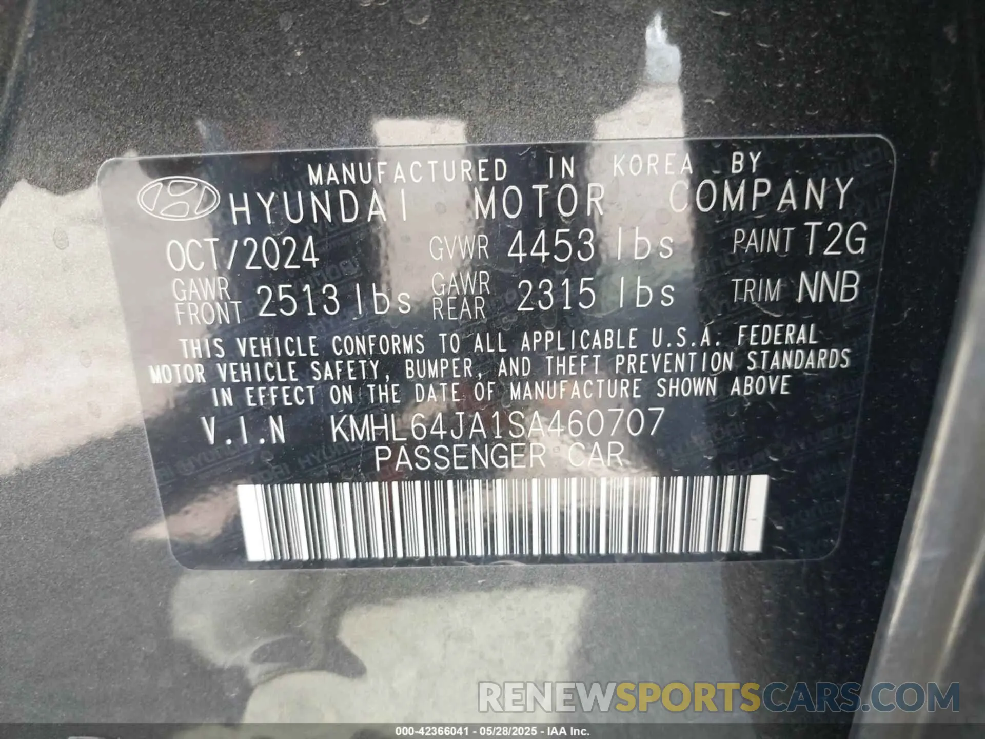9 Photograph of a damaged car KMHL64JA1SA460707 HYUNDAI SONATA 2025