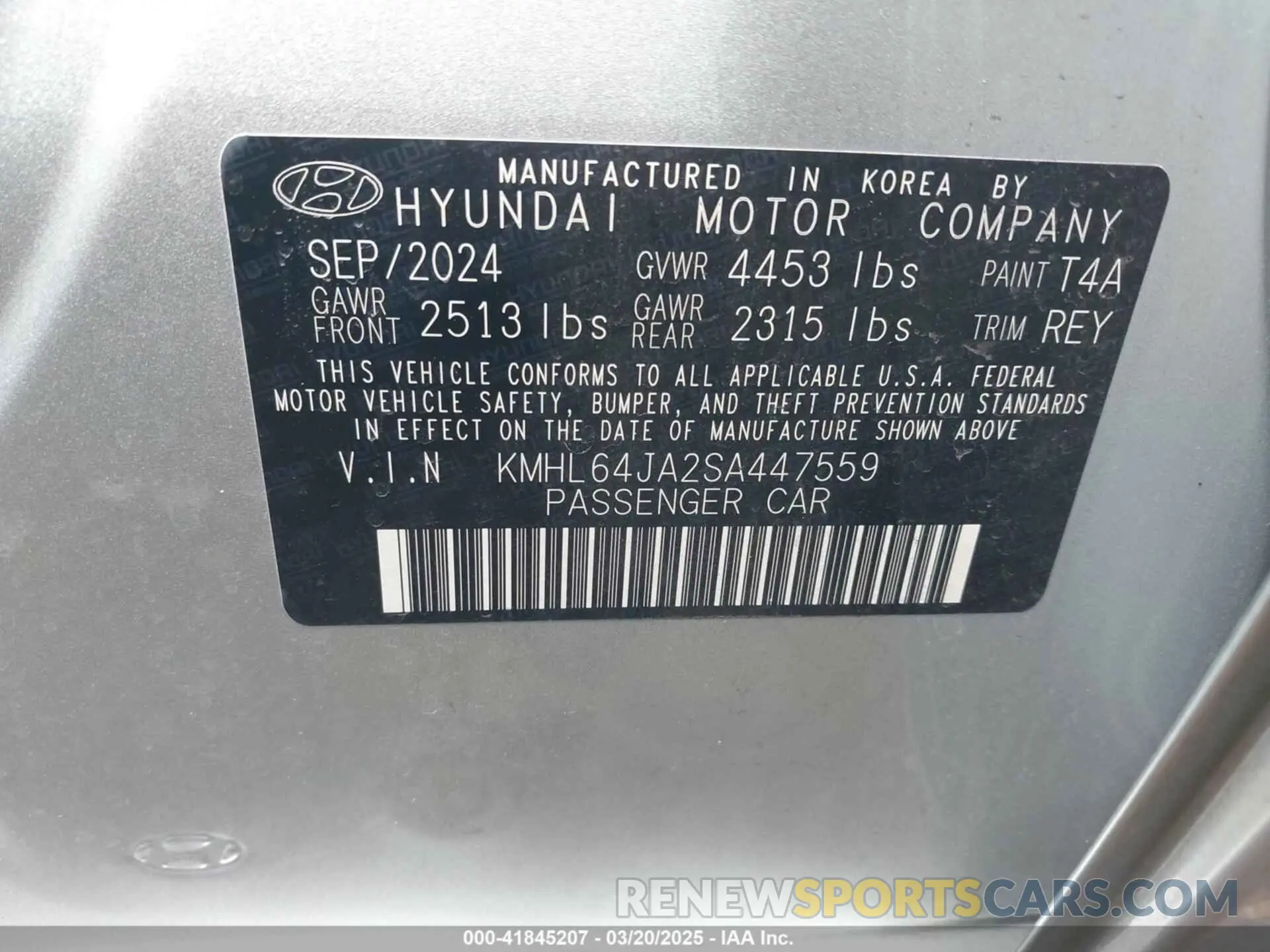 9 Photograph of a damaged car KMHL64JA2SA447559 HYUNDAI SONATA 2025