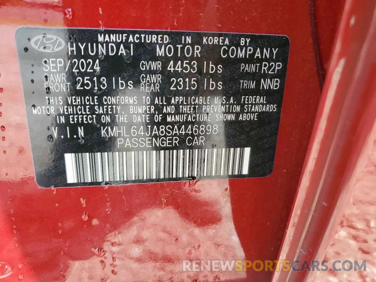 13 Photograph of a damaged car KMHL64JA8SA446898 HYUNDAI SONATA 2025
