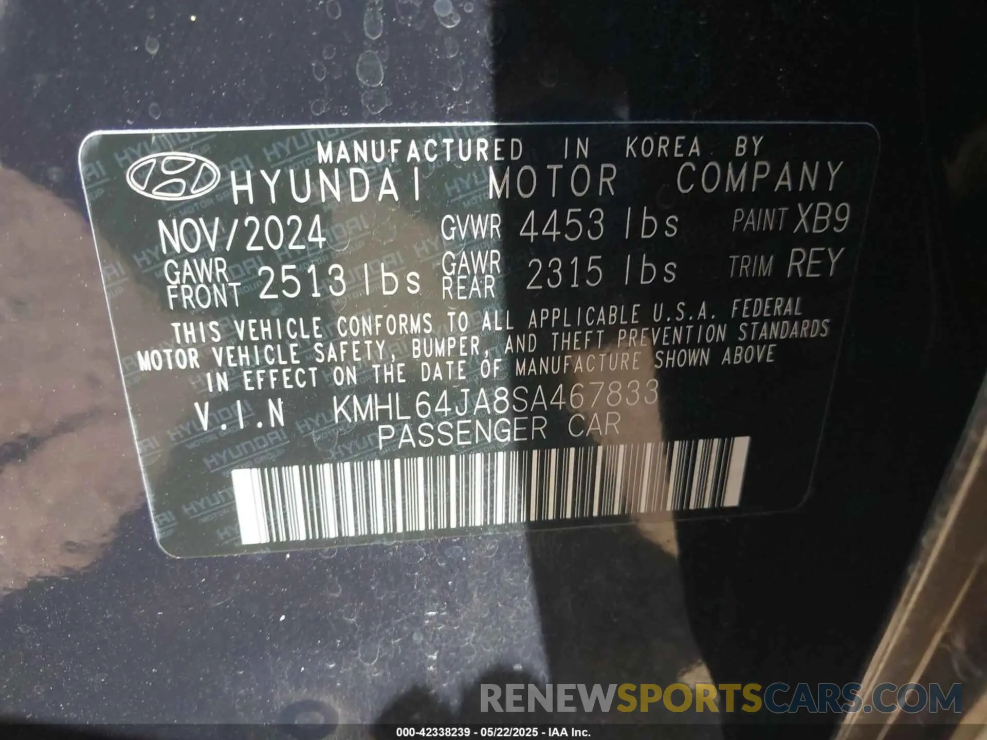 9 Photograph of a damaged car KMHL64JA8SA467833 HYUNDAI SONATA 2025