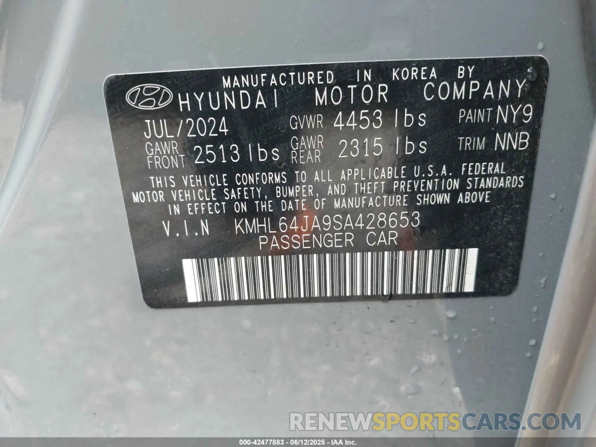 9 Photograph of a damaged car KMHL64JA9SA428653 HYUNDAI SONATA 2025