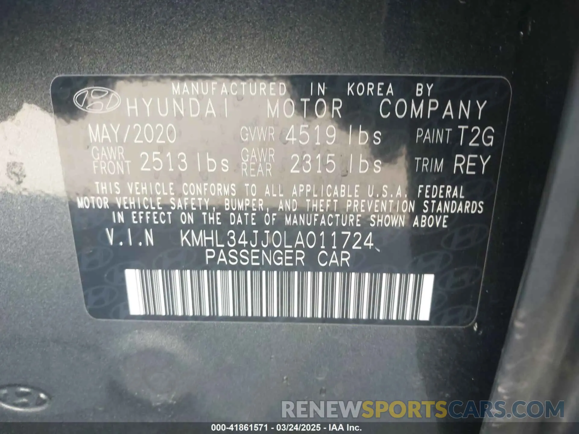 9 Photograph of a damaged car KMHL34JJ0LA011724 HYUNDAI SONATA HYBRID 2020