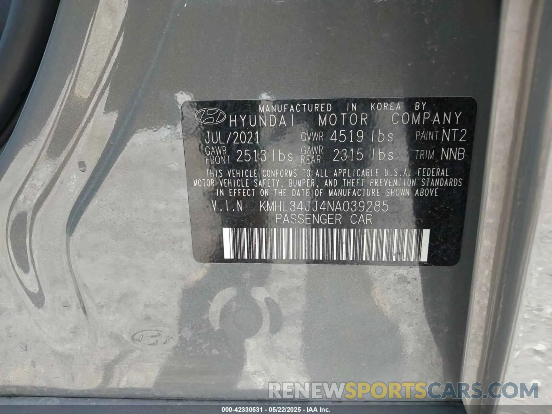 9 Photograph of a damaged car KMHL34JJ4NA039285 HYUNDAI SONATA HYBRID 2022