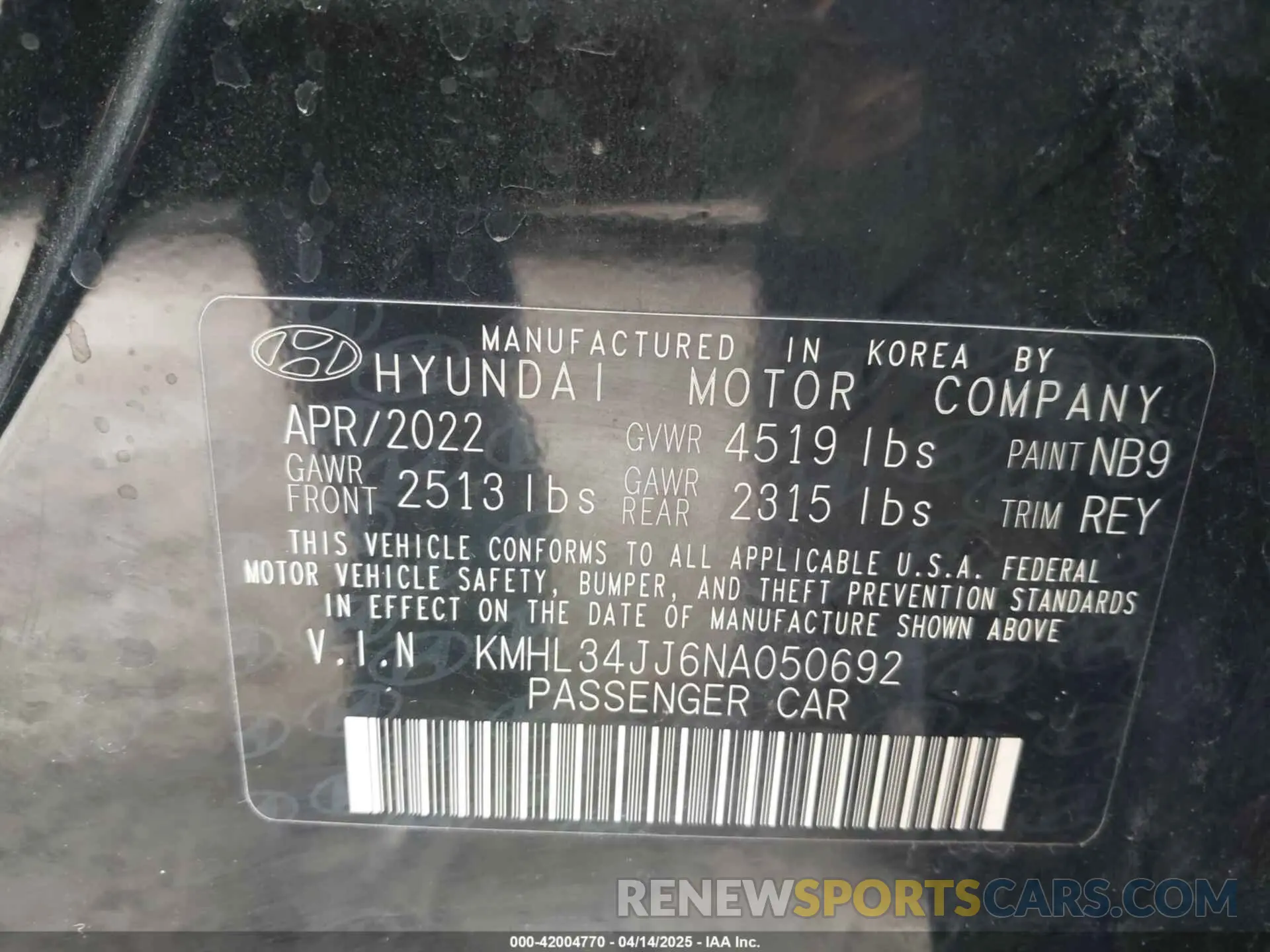 9 Photograph of a damaged car KMHL34JJ6NA050692 HYUNDAI SONATA HYBRID 2022