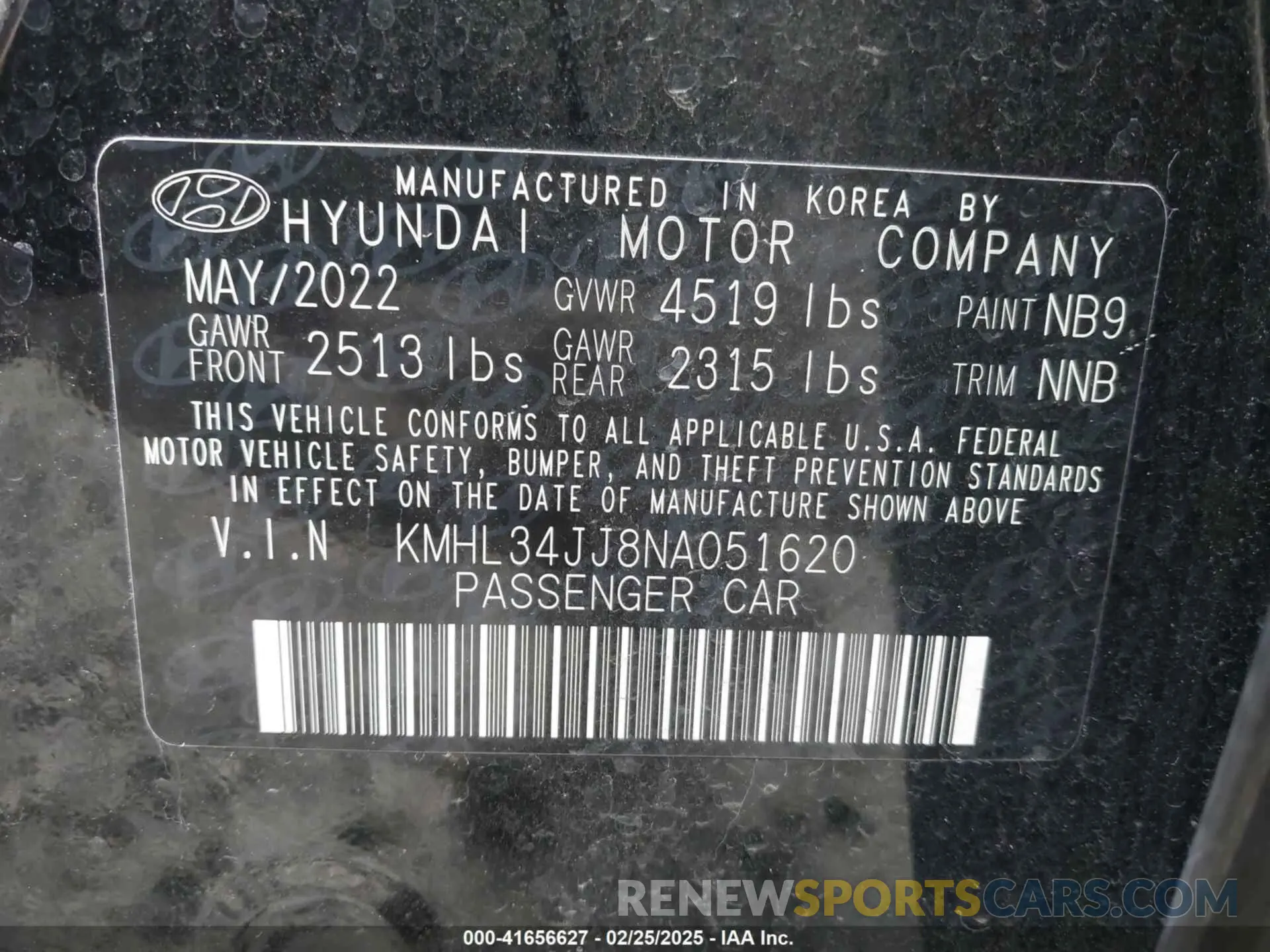 9 Photograph of a damaged car KMHL34JJ8NA051620 HYUNDAI SONATA HYBRID 2022