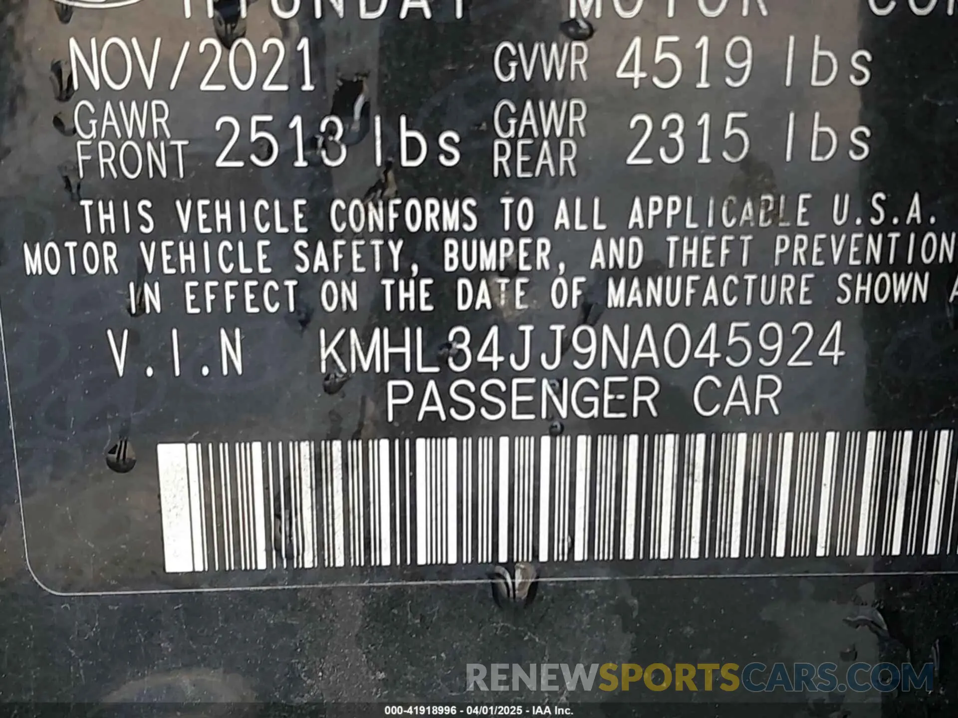 9 Photograph of a damaged car KMHL34JJ9NA045924 HYUNDAI SONATA HYBRID 2022