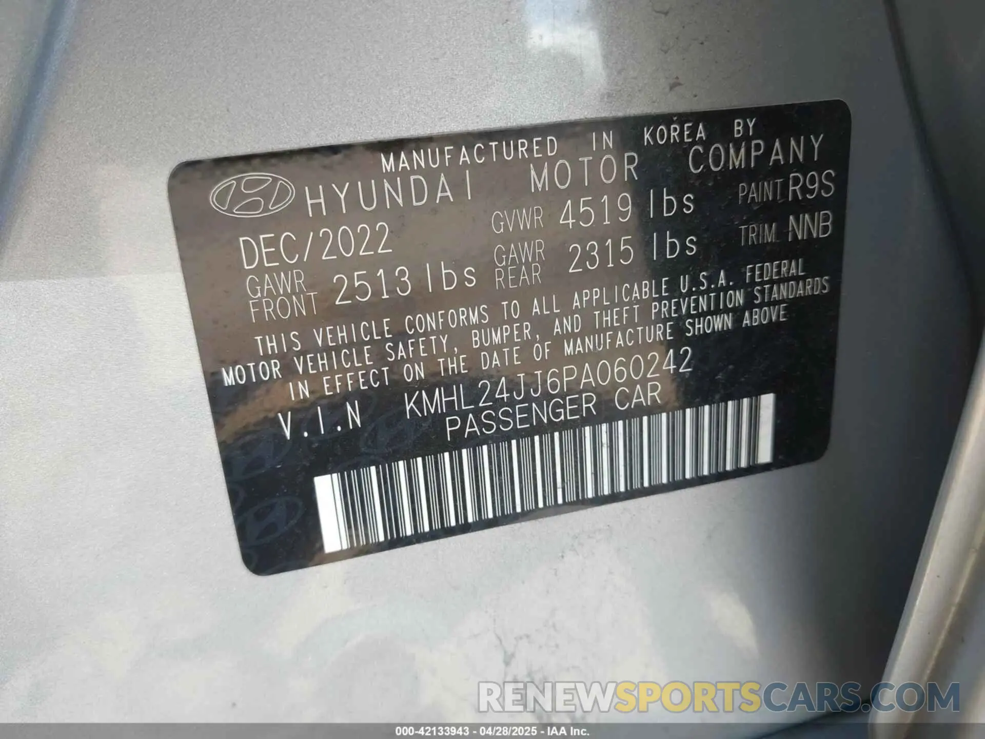 9 Photograph of a damaged car KMHL24JJ6PA060242 HYUNDAI SONATA HYBRID 2023