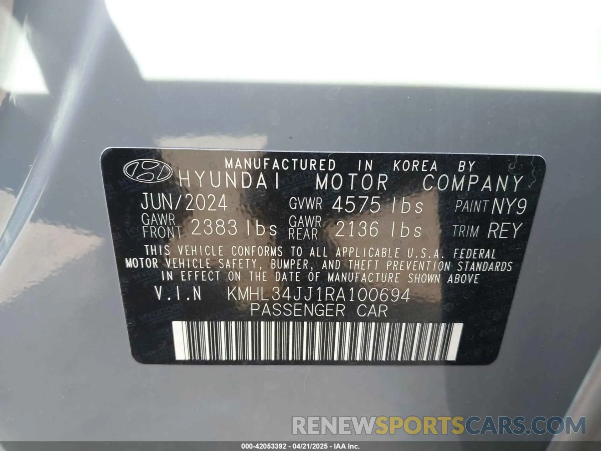 9 Photograph of a damaged car KMHL34JJ1RA100694 HYUNDAI SONATA HYBRID 2024