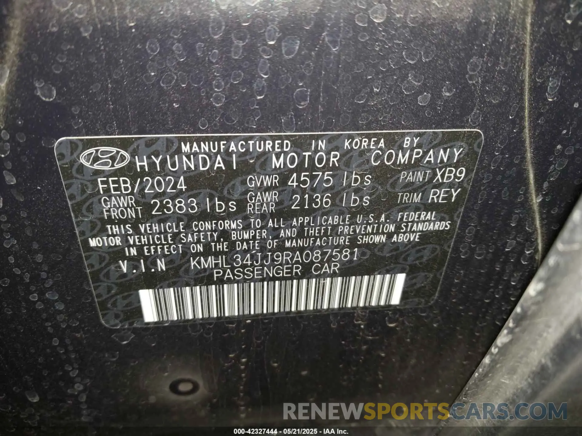 9 Photograph of a damaged car KMHL34JJ9RA087581 HYUNDAI SONATA HYBRID 2024