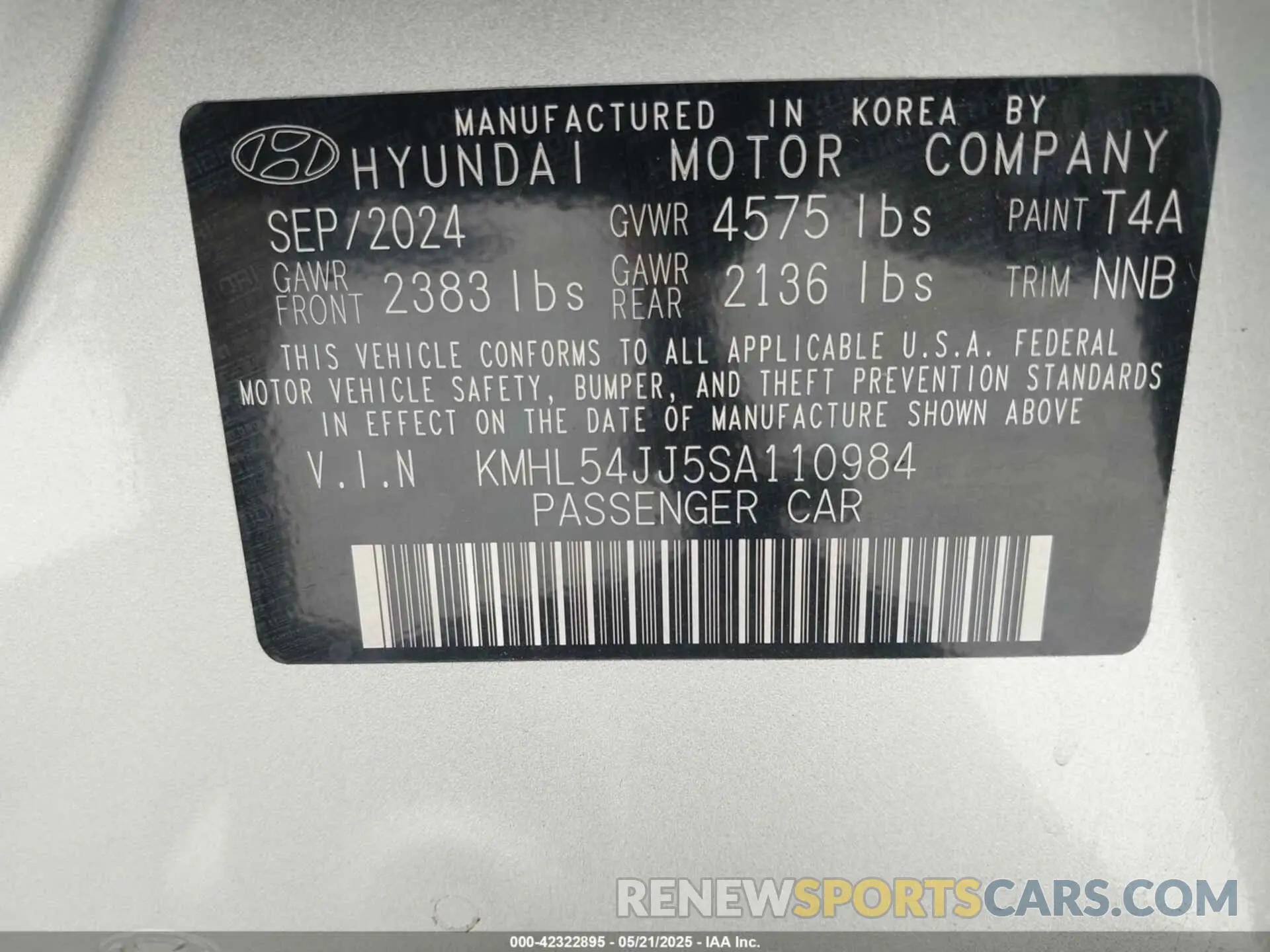 9 Photograph of a damaged car KMHL54JJ5SA110984 HYUNDAI SONATA HYBRID 2025