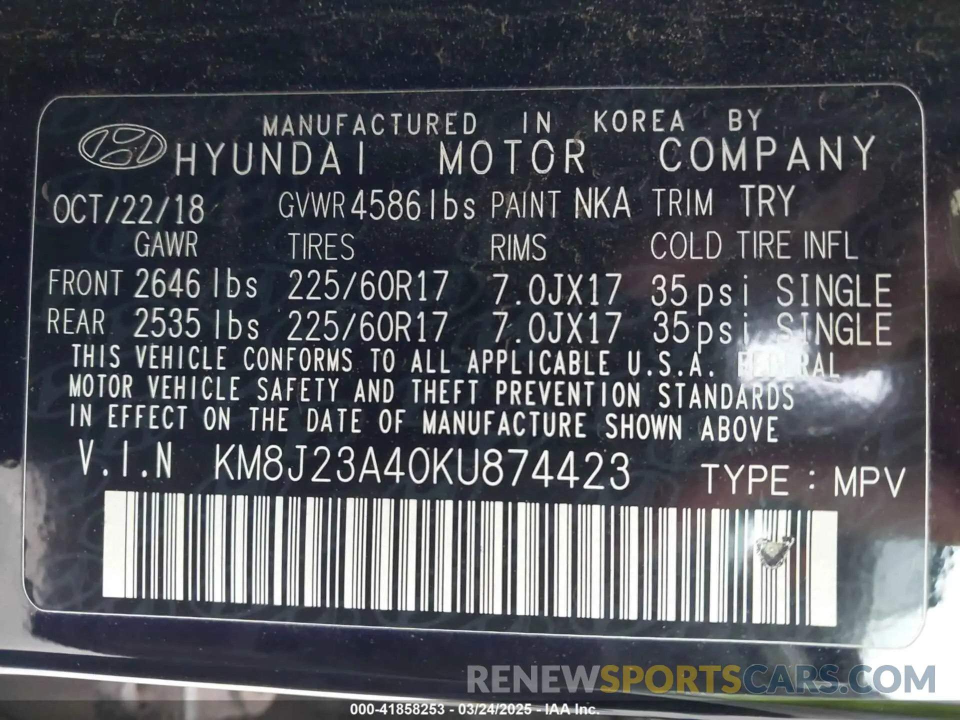 9 Photograph of a damaged car KM8J23A40KU874423 HYUNDAI TUCSON 2019