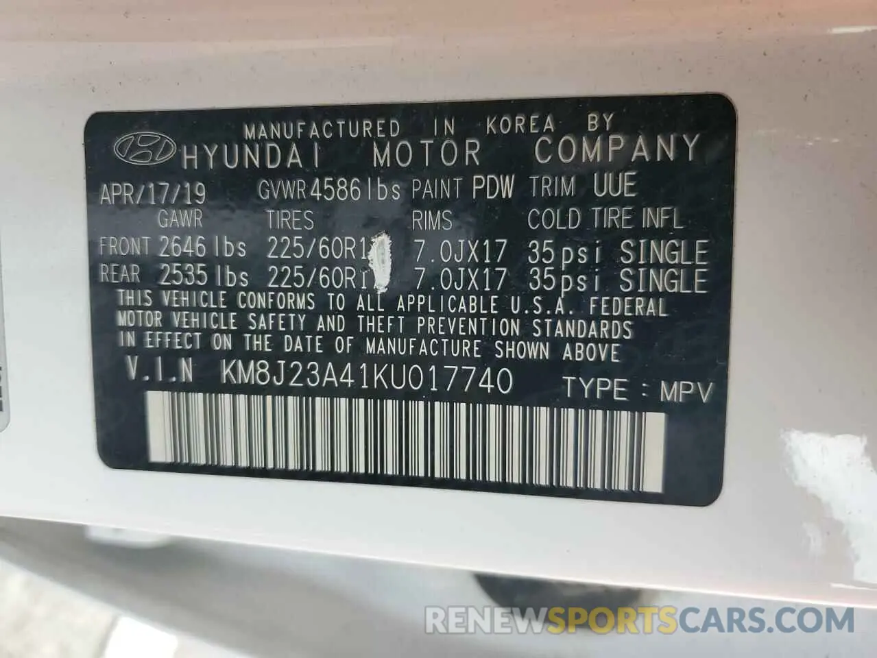 13 Photograph of a damaged car KM8J23A41KU017740 HYUNDAI TUCSON 2019