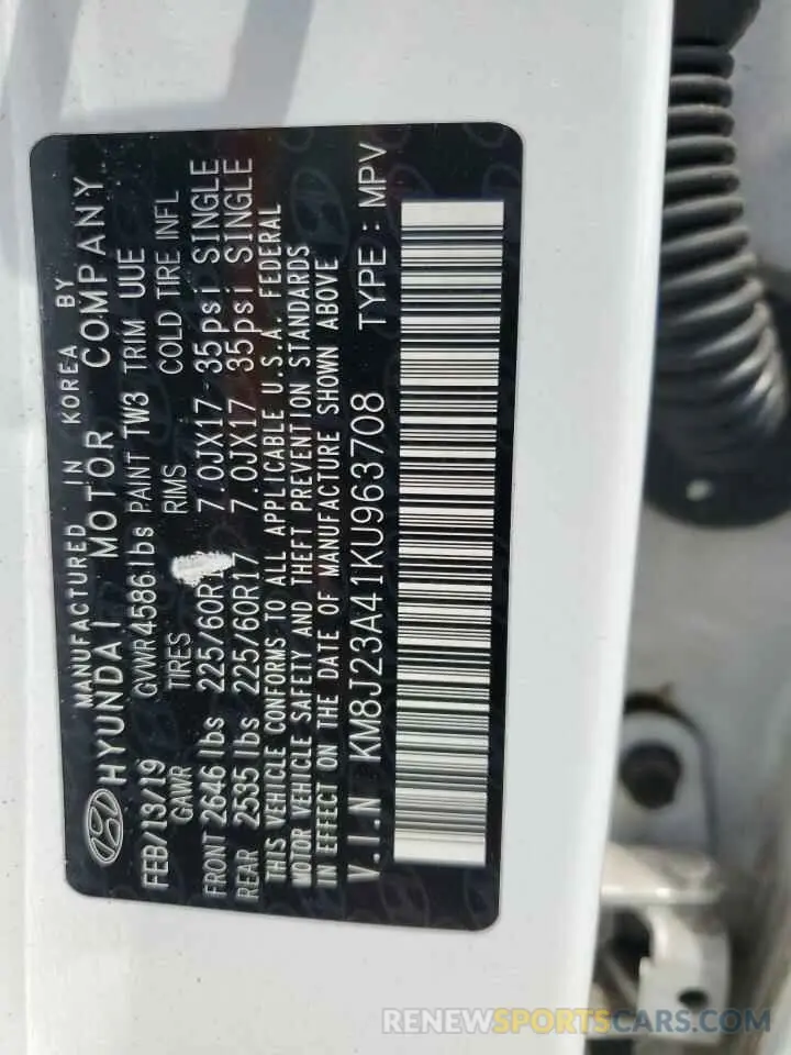 13 Photograph of a damaged car KM8J23A41KU963708 HYUNDAI TUCSON 2019