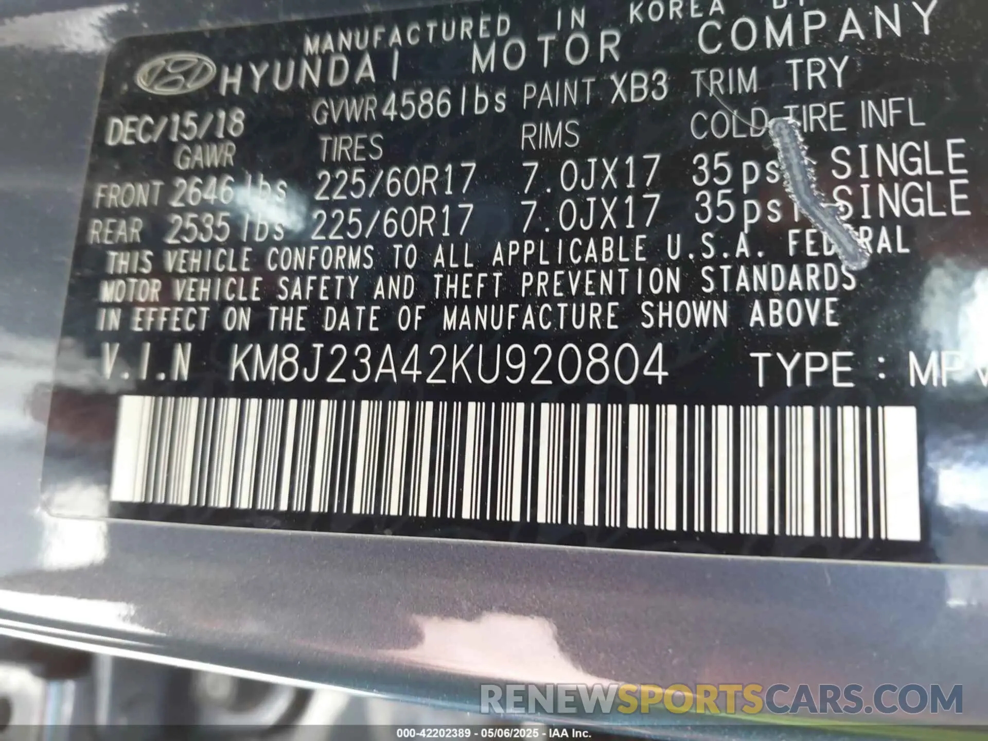 9 Photograph of a damaged car KM8J23A42KU920804 HYUNDAI TUCSON 2019