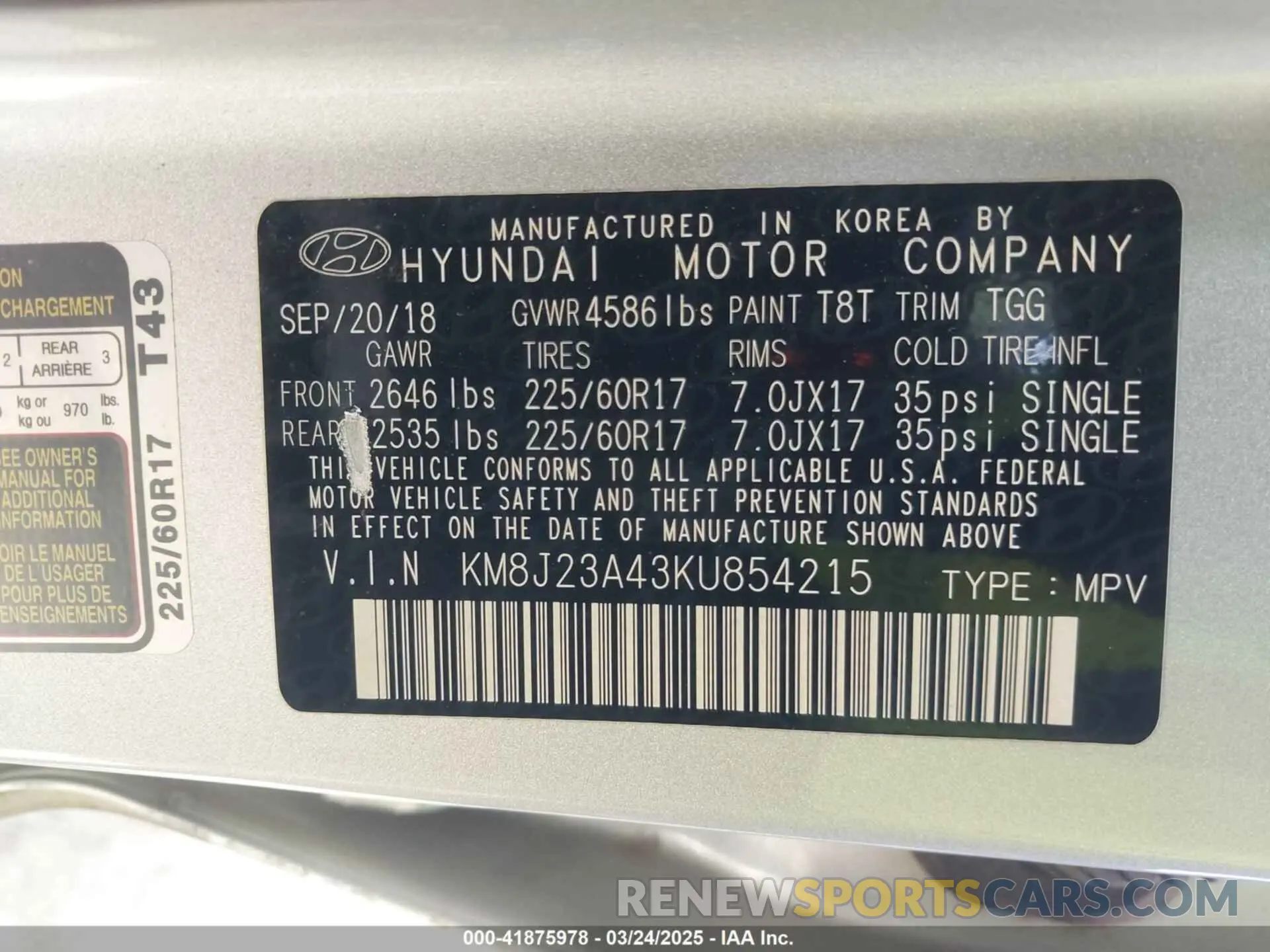 9 Photograph of a damaged car KM8J23A43KU854215 HYUNDAI TUCSON 2019