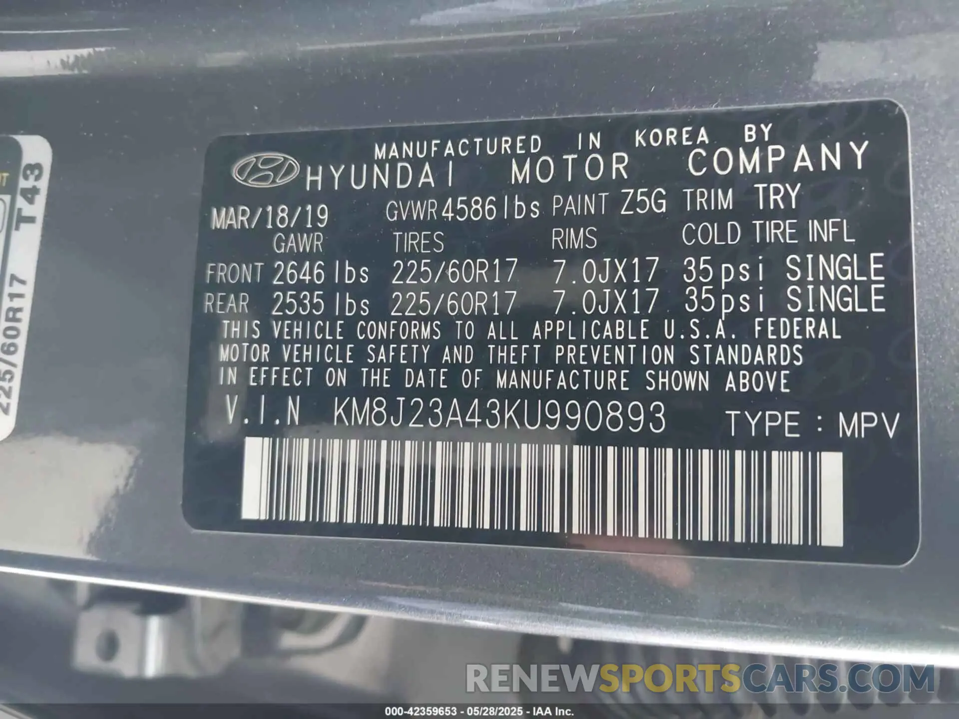 9 Photograph of a damaged car KM8J23A43KU990893 HYUNDAI TUCSON 2019