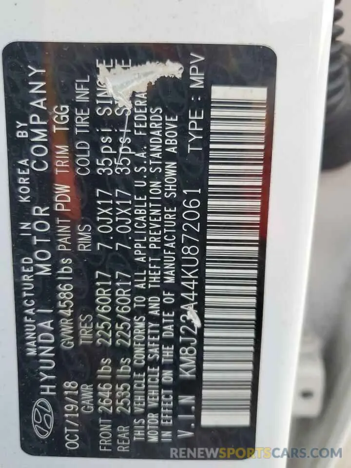 13 Photograph of a damaged car KM8J23A44KU872061 HYUNDAI TUCSON 2019