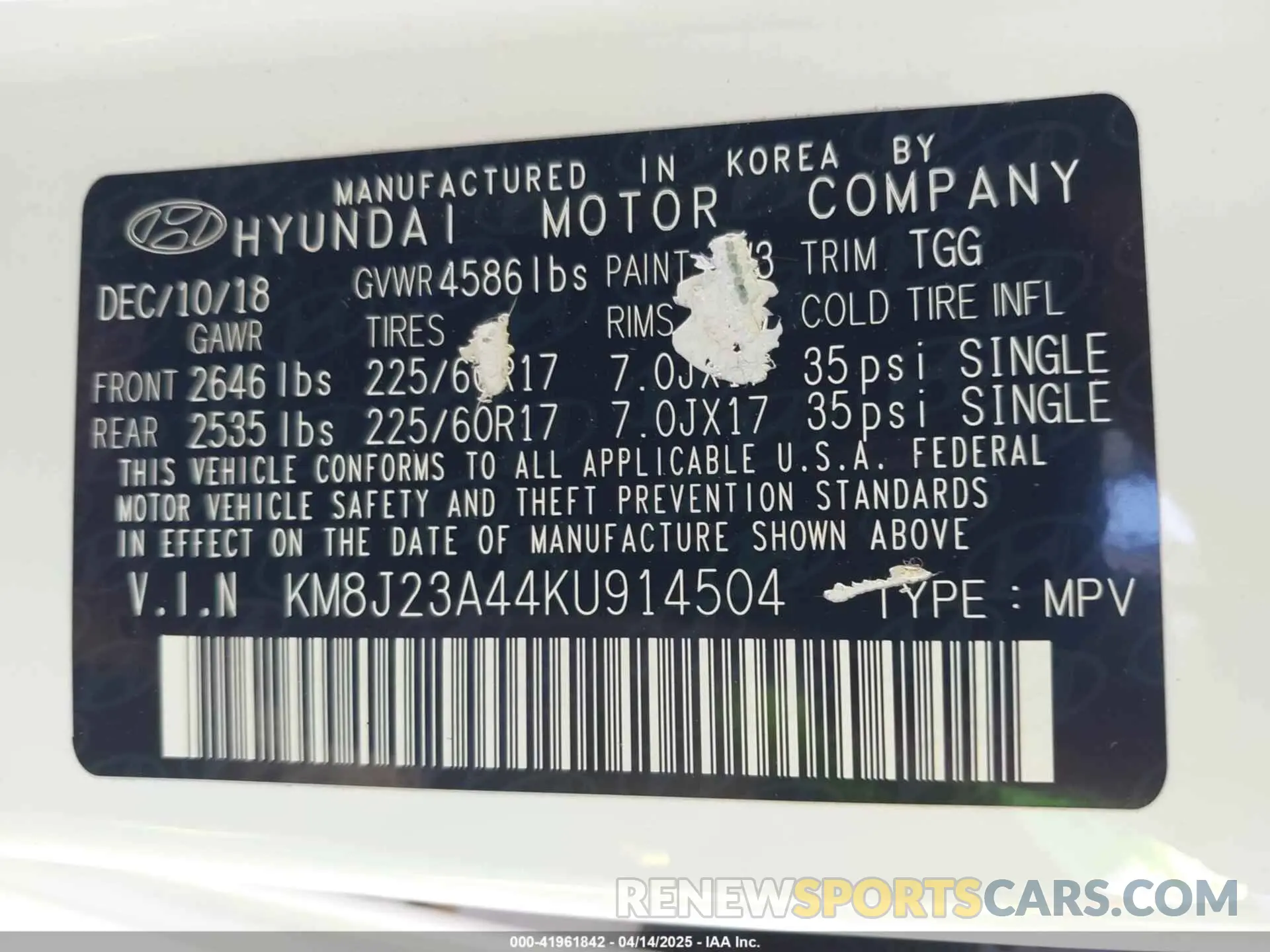 9 Photograph of a damaged car KM8J23A44KU914504 HYUNDAI TUCSON 2019