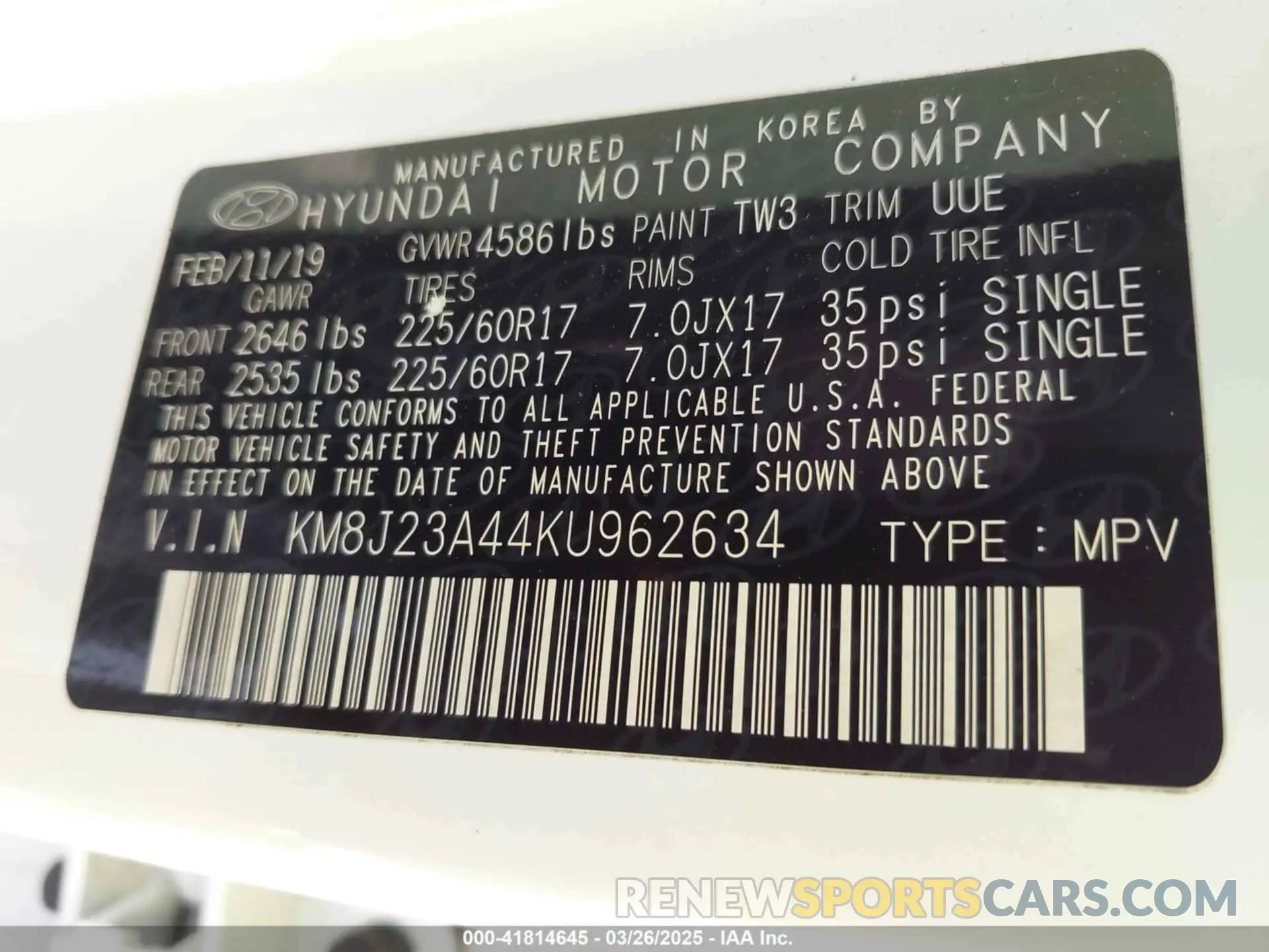 9 Photograph of a damaged car KM8J23A44KU962634 HYUNDAI TUCSON 2019