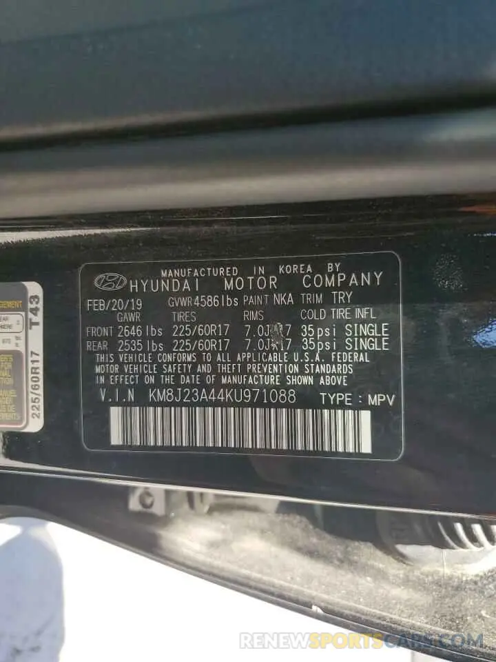 13 Photograph of a damaged car KM8J23A44KU971088 HYUNDAI TUCSON 2019