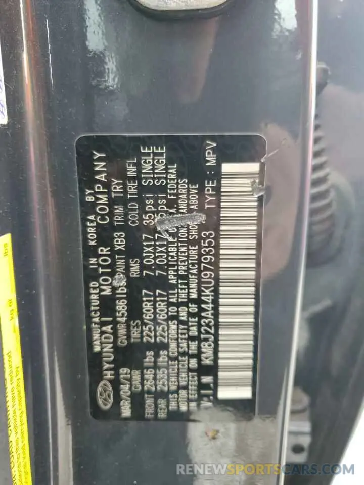 13 Photograph of a damaged car KM8J23A44KU979353 HYUNDAI TUCSON 2019