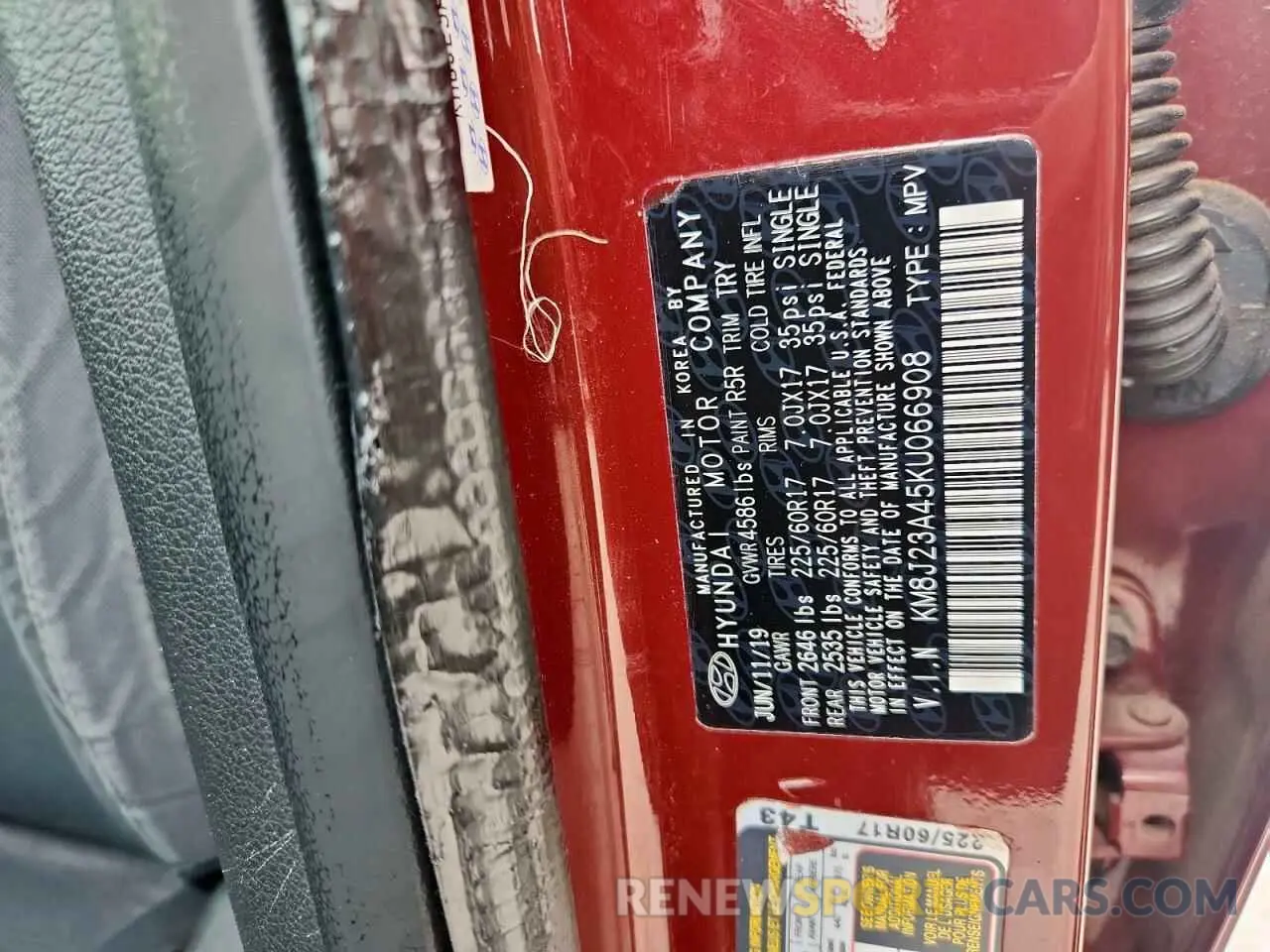 13 Photograph of a damaged car KM8J23A45KU066908 HYUNDAI TUCSON 2019