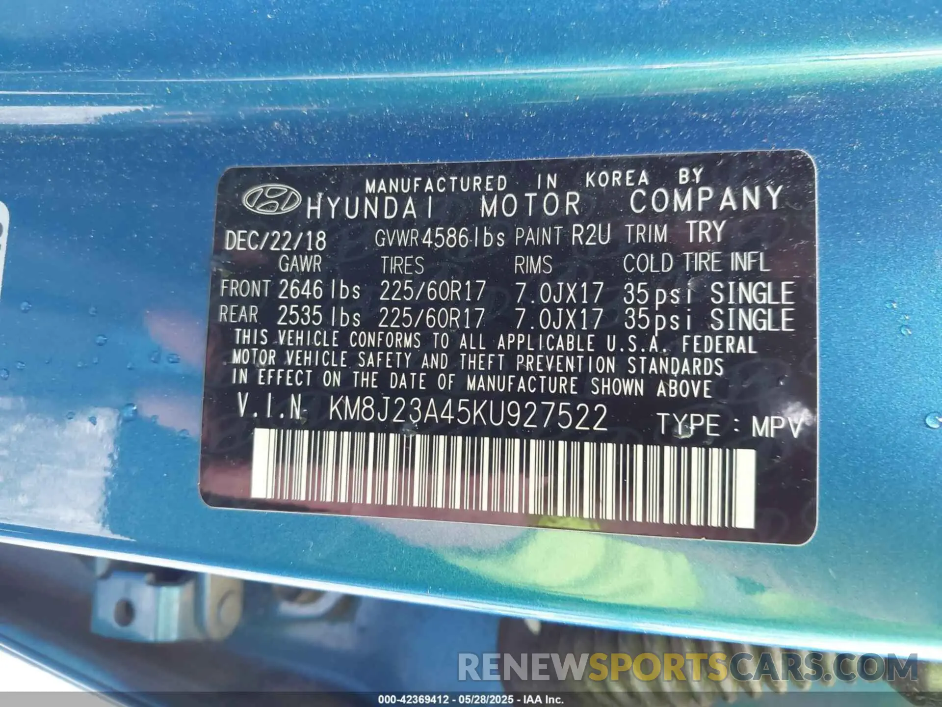 9 Photograph of a damaged car KM8J23A45KU927522 HYUNDAI TUCSON 2019