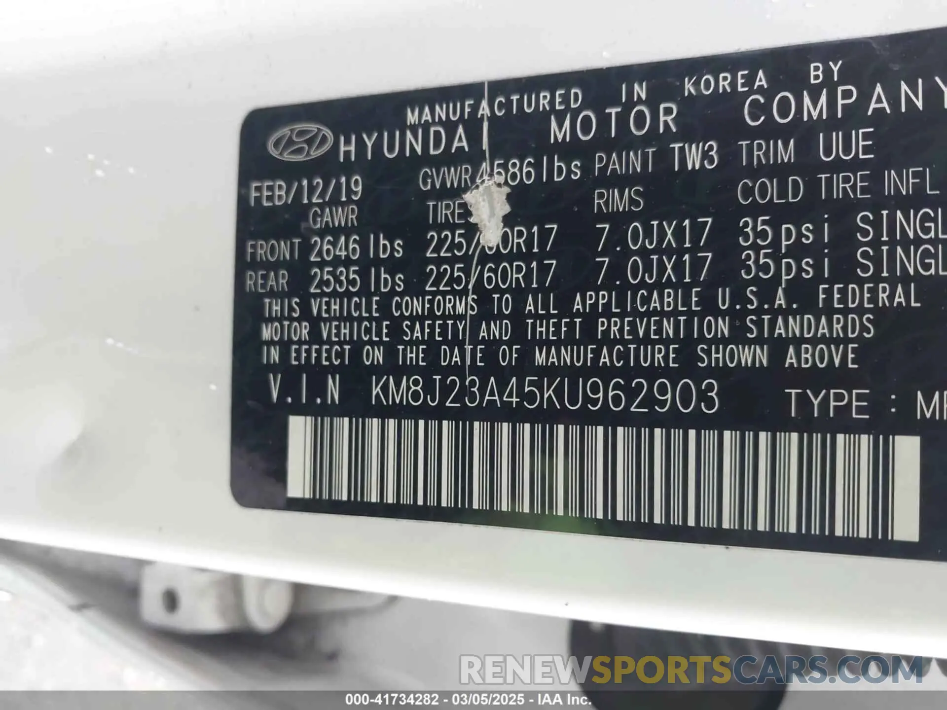 9 Photograph of a damaged car KM8J23A45KU962903 HYUNDAI TUCSON 2019