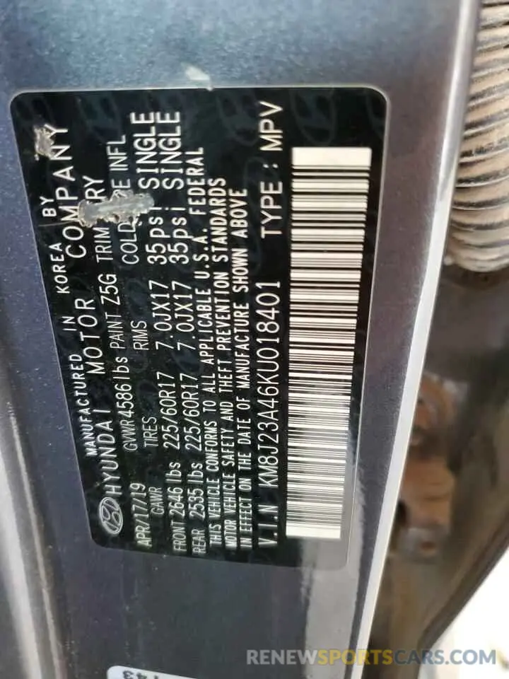 13 Photograph of a damaged car KM8J23A46KU018401 HYUNDAI TUCSON 2019