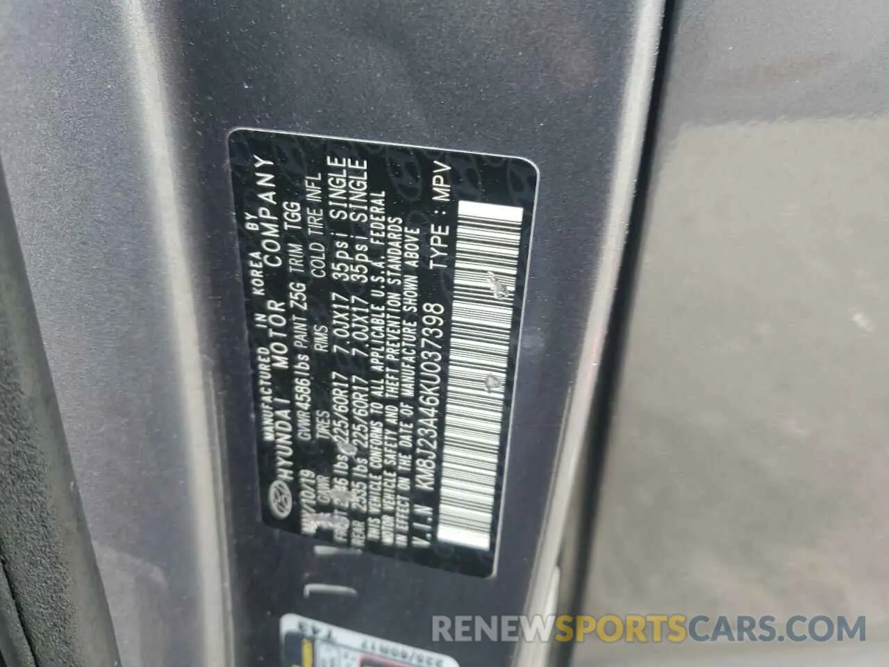 15 Photograph of a damaged car KM8J23A46KU037398 HYUNDAI TUCSON 2019