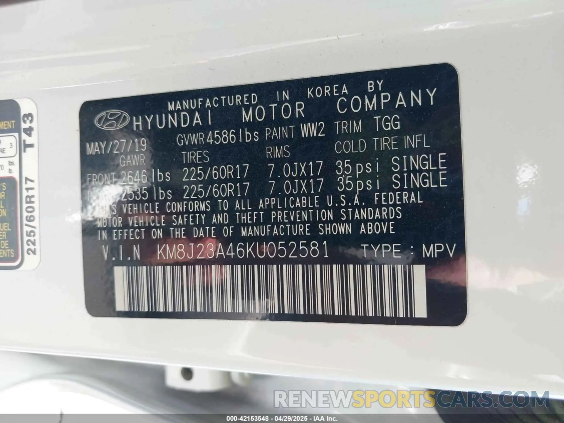 9 Photograph of a damaged car KM8J23A46KU052581 HYUNDAI TUCSON 2019
