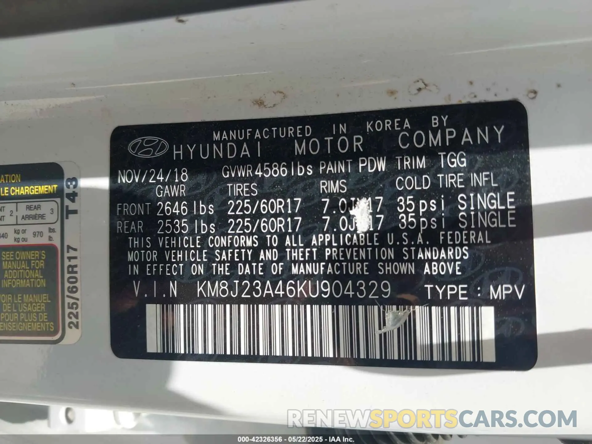 9 Photograph of a damaged car KM8J23A46KU904329 HYUNDAI TUCSON 2019