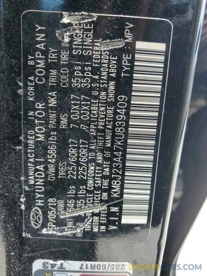 14 Photograph of a damaged car KM8J23A47KU839409 HYUNDAI TUCSON 2019