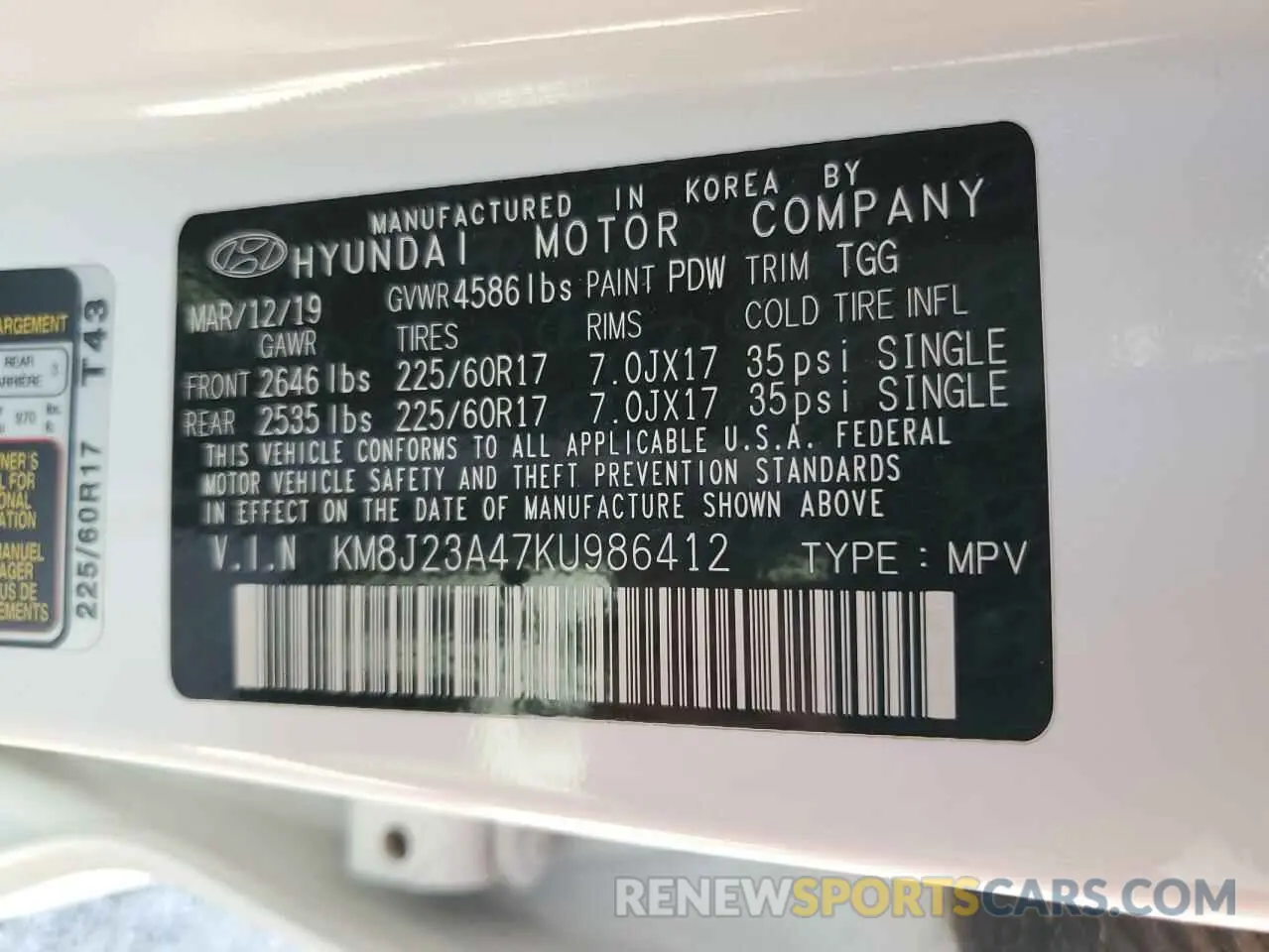 13 Photograph of a damaged car KM8J23A47KU986412 HYUNDAI TUCSON 2019